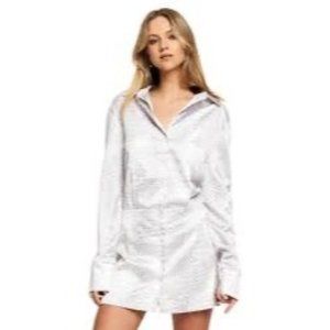 Lionless Dress Womens XS White Mirror Image Python Button Front Shirt Dress Mini